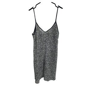 Vintage Natori II Paisley Sleeveless V-Neck Slip Dress Navy White Petite Sleep